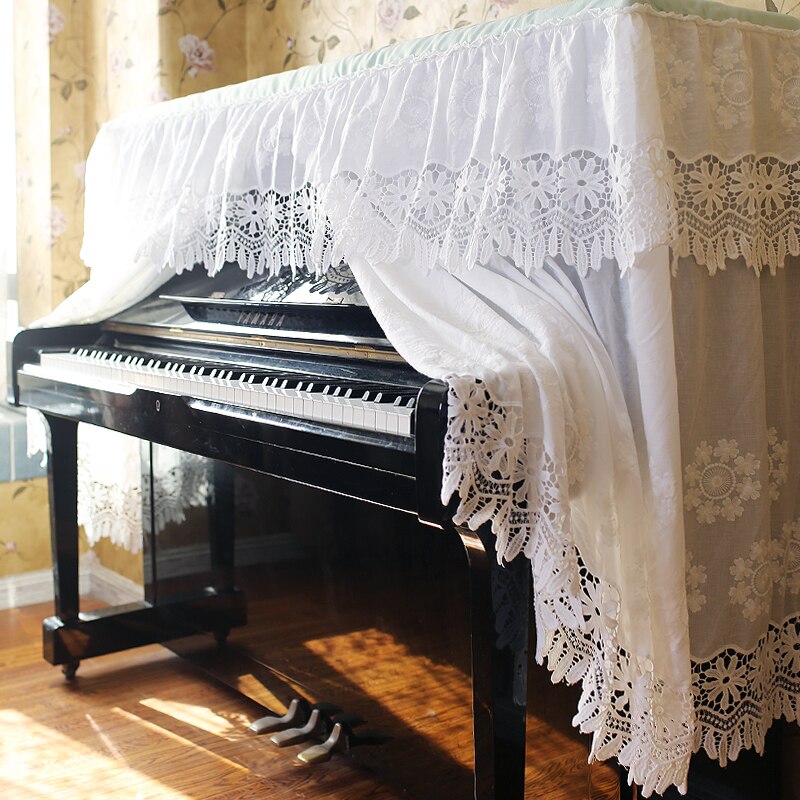 Klaverdæksel ren hvid bomuldskluddæksel støvklud klaver beskyttende dæksel klaverbordstol skammelovertræk boligindretning
