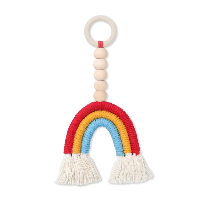 Anello di Dentizione Arcobaleno Nappa Macrame di Cura del bambino Di Legno Giocattolo Massaggiagengive Doccia Regalo DXAD: 6