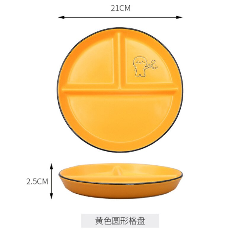 Disques en céramique pour enfants, repas divisé, assiette pour étudiant, assiette de séparation, réduisant la graisse, assiette à trois compartiments, ménage