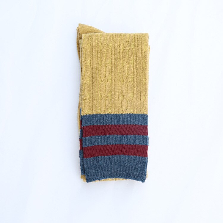 Kvinder bomuld lange strømper lår høje sokker passer ung dame forår udendørs aktiv slid stribet mønster strømpe: Gul