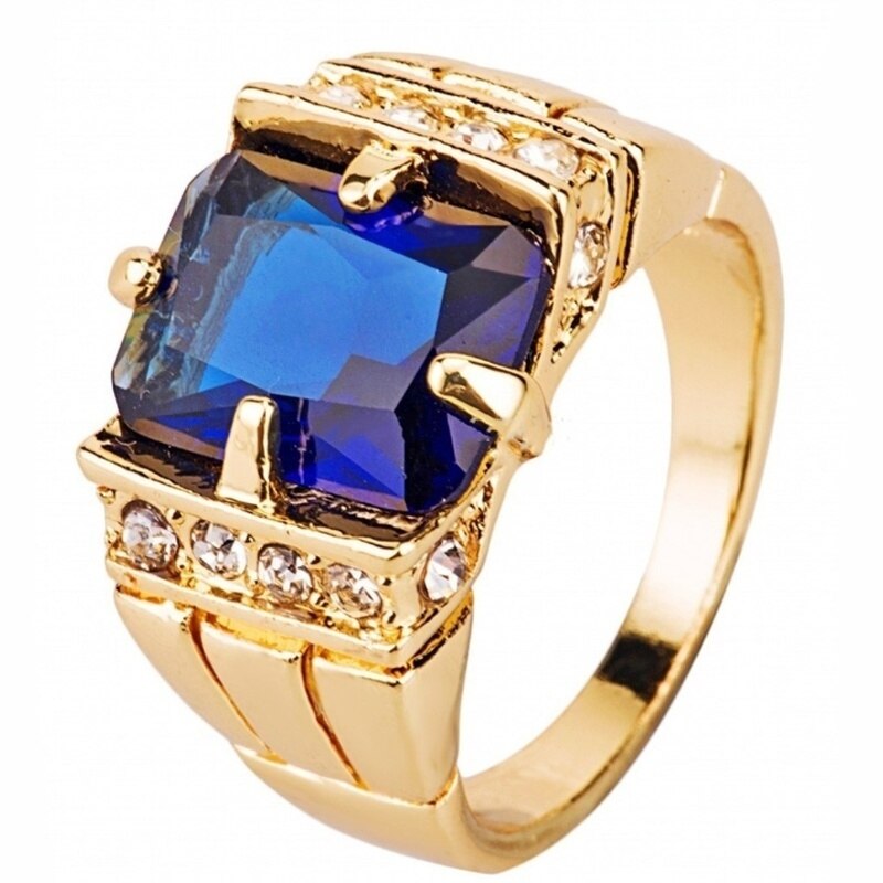 Klassieke Mode Mannen Gold Claw Sluiting Blauwe Metalen Wrap-Around Wedding Engagement Ring
