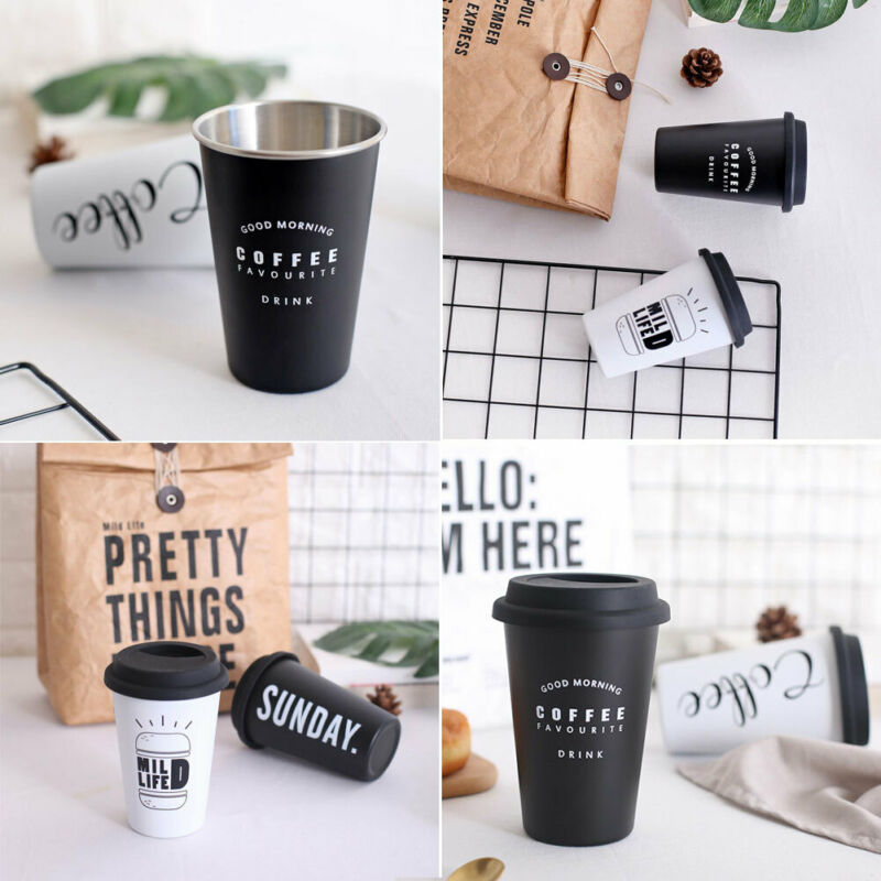500ml kaffemuggar förtjockade kaffemuggar i rostfritt stål tekoppar stor resemugg campingmuggar kaffekopp med lock