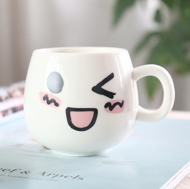 320ml Fun Cute Face Mugs White Pottery Ceramic Cup Tea Coffee Milk Mug With Handle: Style 1