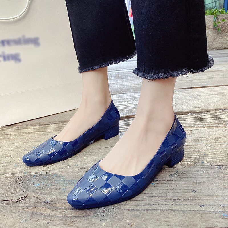Waterdichte antislip damesschoenen koreaanse stijl pumps hakken rubberen jelly schoenen