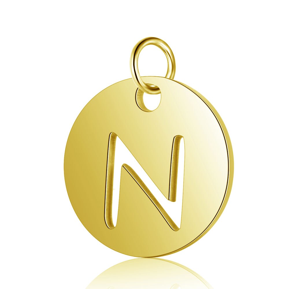 5 stuks PVD Gold Filled 26 Beginletter Naam Rvs Charm Real 316 Steel DIY Charms DIY Sieraden charms: N