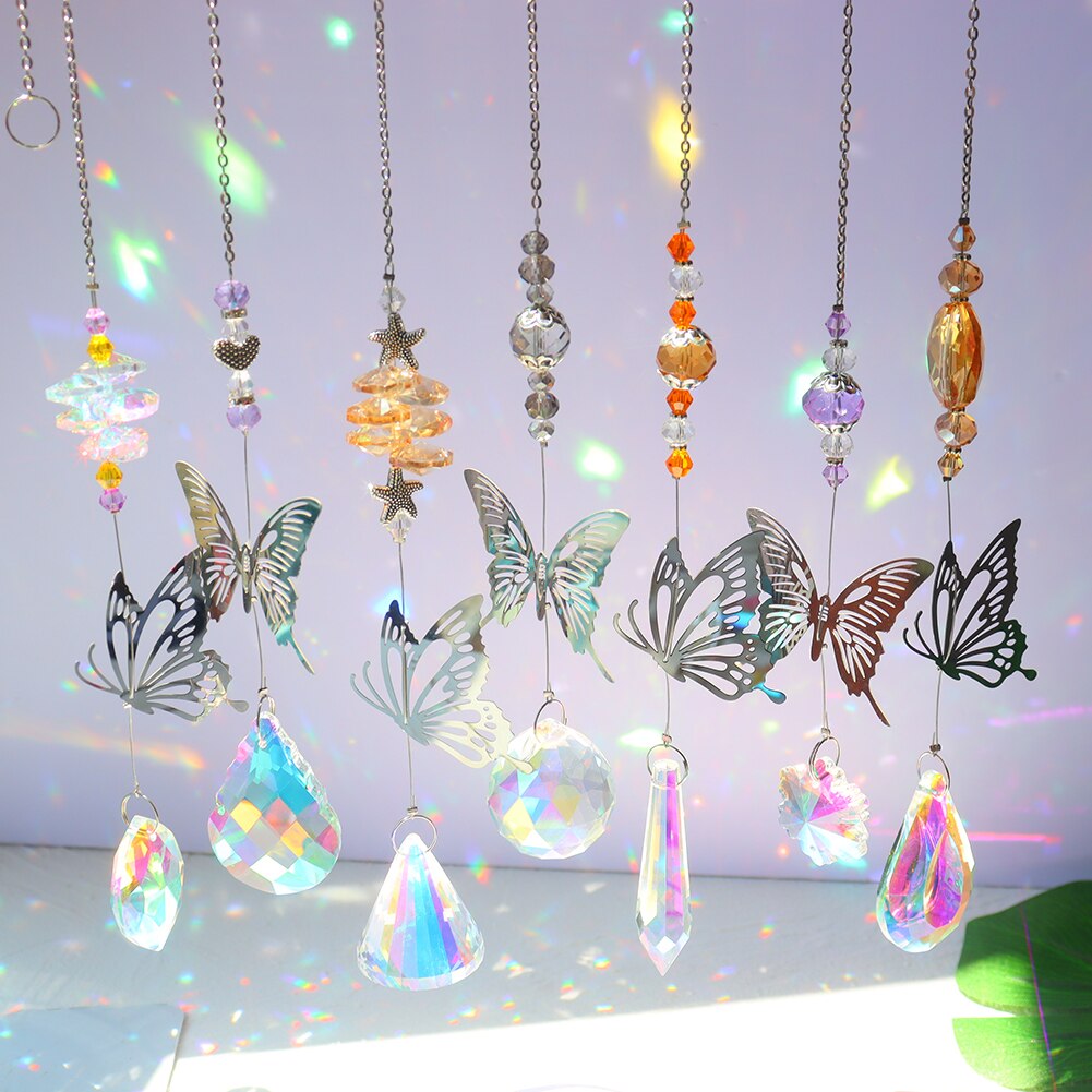 Crystal Windchimes Sun Catcher Crystal Prism Pendant Rainbow Maker Butterfly Car Hanging Pendant Window Curtain Wind Chime