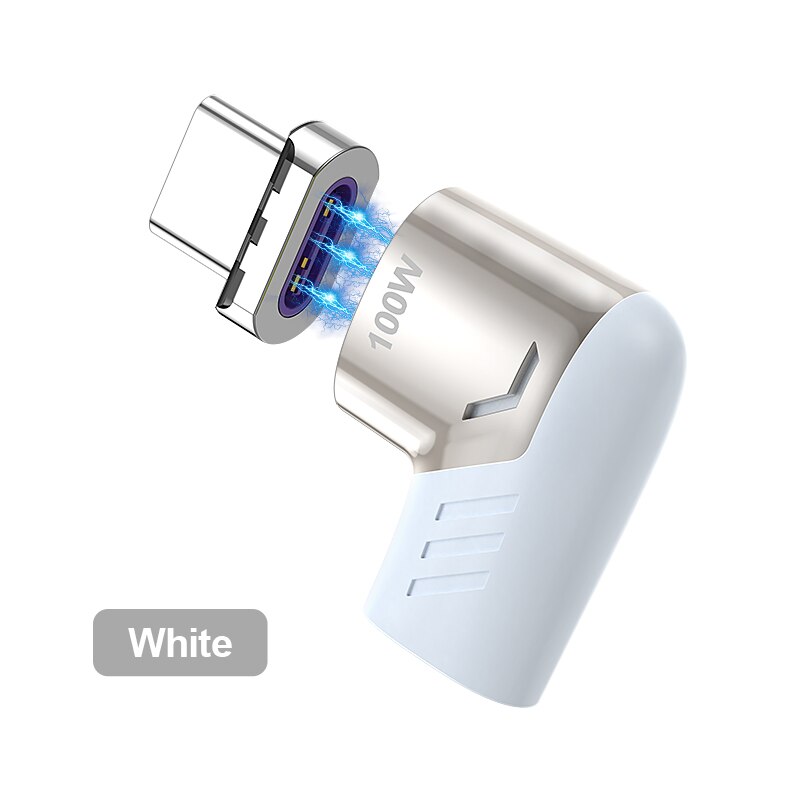 Kuulaa 100w magnético usb tipo c adaptador para macbook pro cotovelo usb tipo c conector de carga para huawei ímã USB-C adaptador: White