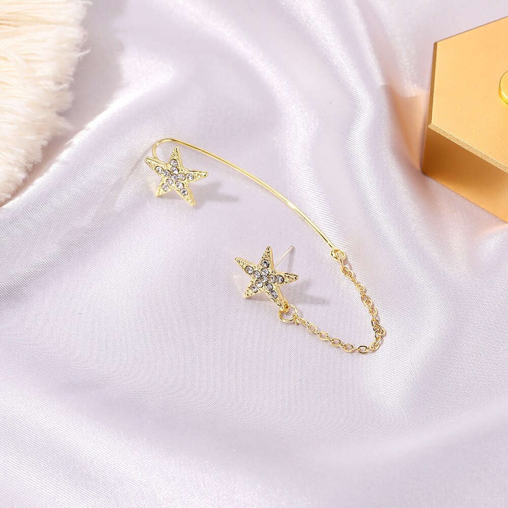 Puck Rock – boucles d'oreilles étoile en cristal pour femmes, manchette à un côté, Vintage, doré, de noël, de saint-valentin