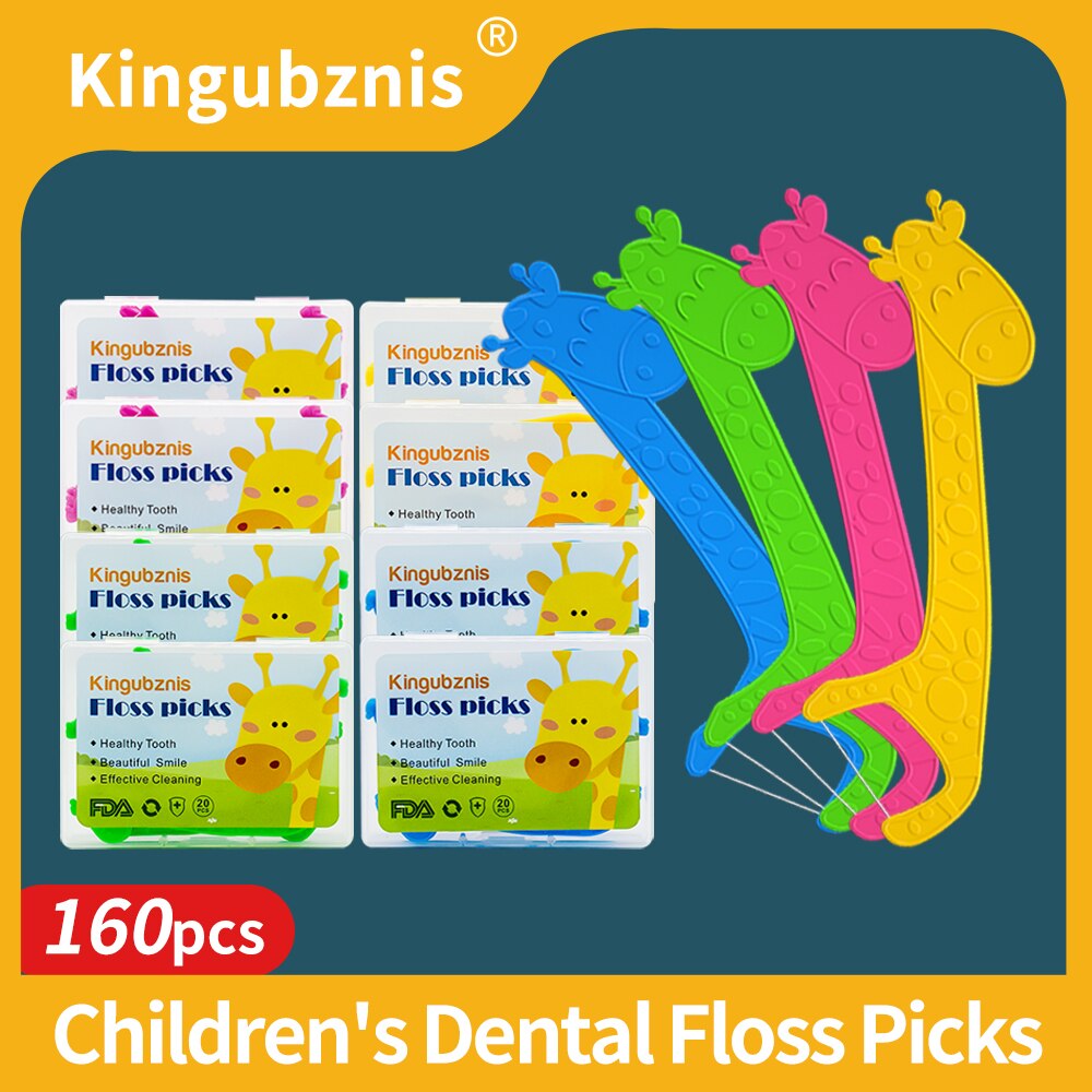 Kingubznis 160pcs Dental Floss For Children Toothpicks With Threads Kids Child Flosser Clean Between Teeth fil dentaire enfant