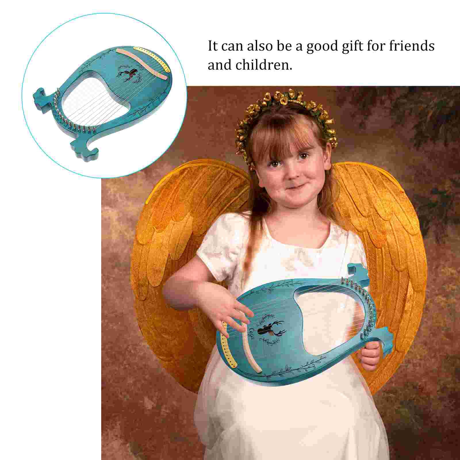 1 Set of Wooden 16-string Lyre Harp Portable Harp String Musical Instrument (Blue)