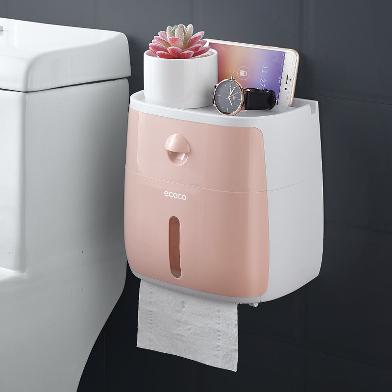 Wall-Mounted Bathroom Tissue Box Tissue Dispenser for Multifold Paper Towels Tissue Storage Box Drawer Kitchen Organizer: Pink