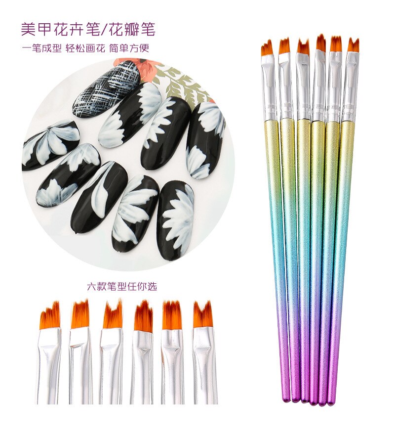 6 Stks/set Nail Art Borstel Gradiënt Staaf Paintingflower Tekenen Pen Acryl Vloeistof Voor Nail Art Pen Brush Nail Art manicure Gereedschap