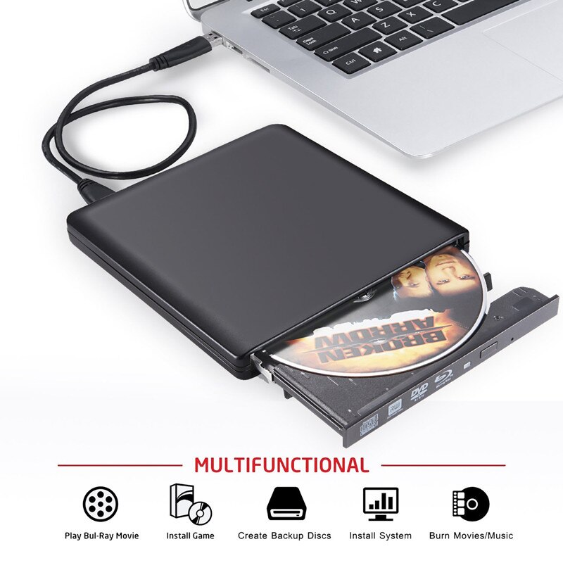 Eksternt bluray-drev usb 3.0 optisk drev bd-rw-brænderforfatter portatil ekstern blu ray-afspiller cd / dvd rw til pc / bærbar / æble
