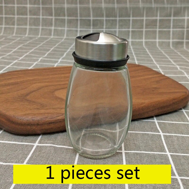 Staal Glas Cruet Kruiderij Kruidkruiken Set Zout Peper Shakers Kruiden Sprays Roterende Roestvrij: 1 pcs