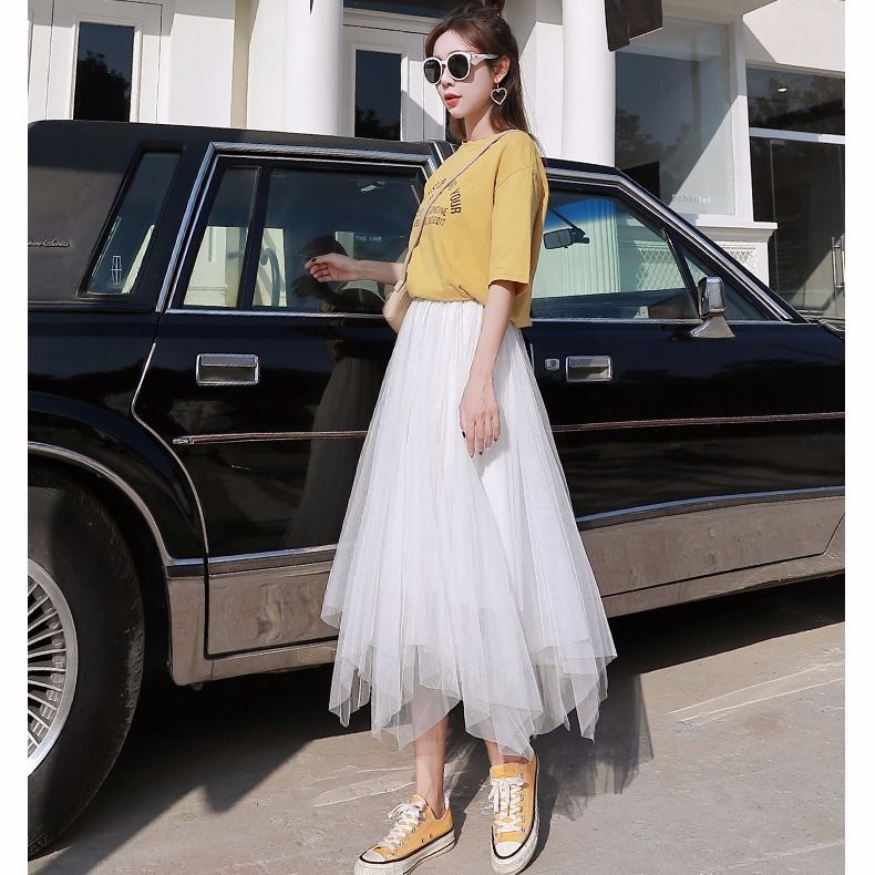 Zomer Half Lengte Elastische Rok Zwart Roze Mesh Rokken Voor Vrouwen Rok Kant Tule Bouffant Puffy Rok Mode Tutu Rokken: Xxl / White