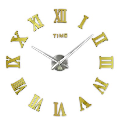 Modern Luxury 3D Wall Clock Big Size Home Decor DIY Large Roman Quartz Clocks Acrylic Mirror Wall Stickers: Glod and silver / 47 inch