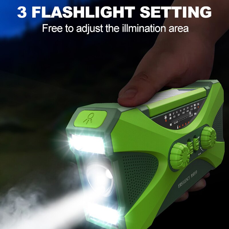 Portable Radio Hand Crank AM/FM/NOAA Emergency 3-in-1 Reading Lamp Flashlight Solar Charging 10000mAh Power Bank Support SOS