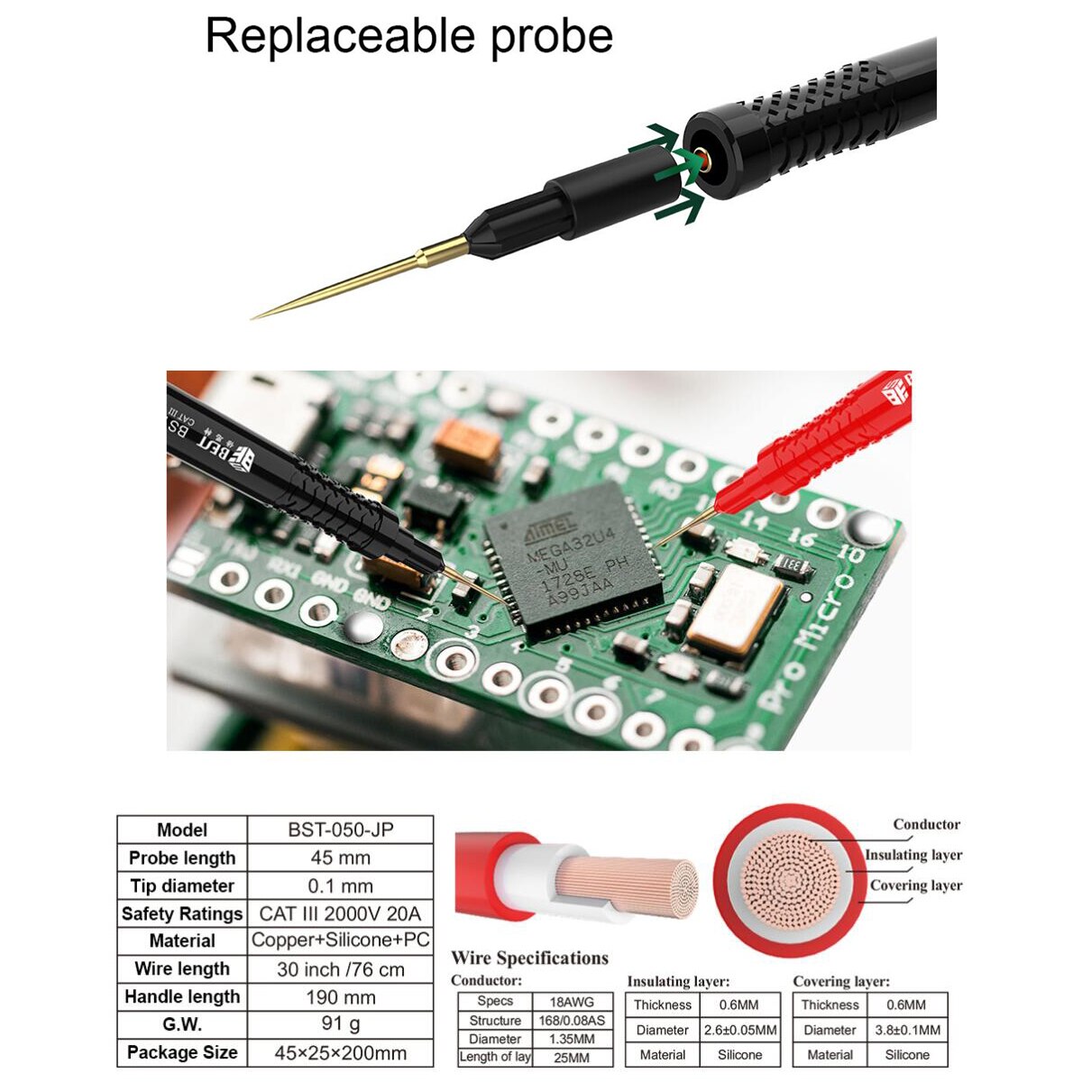 Sonde multimetro Super conduttive aghi sostituibili cavi di prova sonda universale per cavo multimetro digitale Feeler Wire 1M