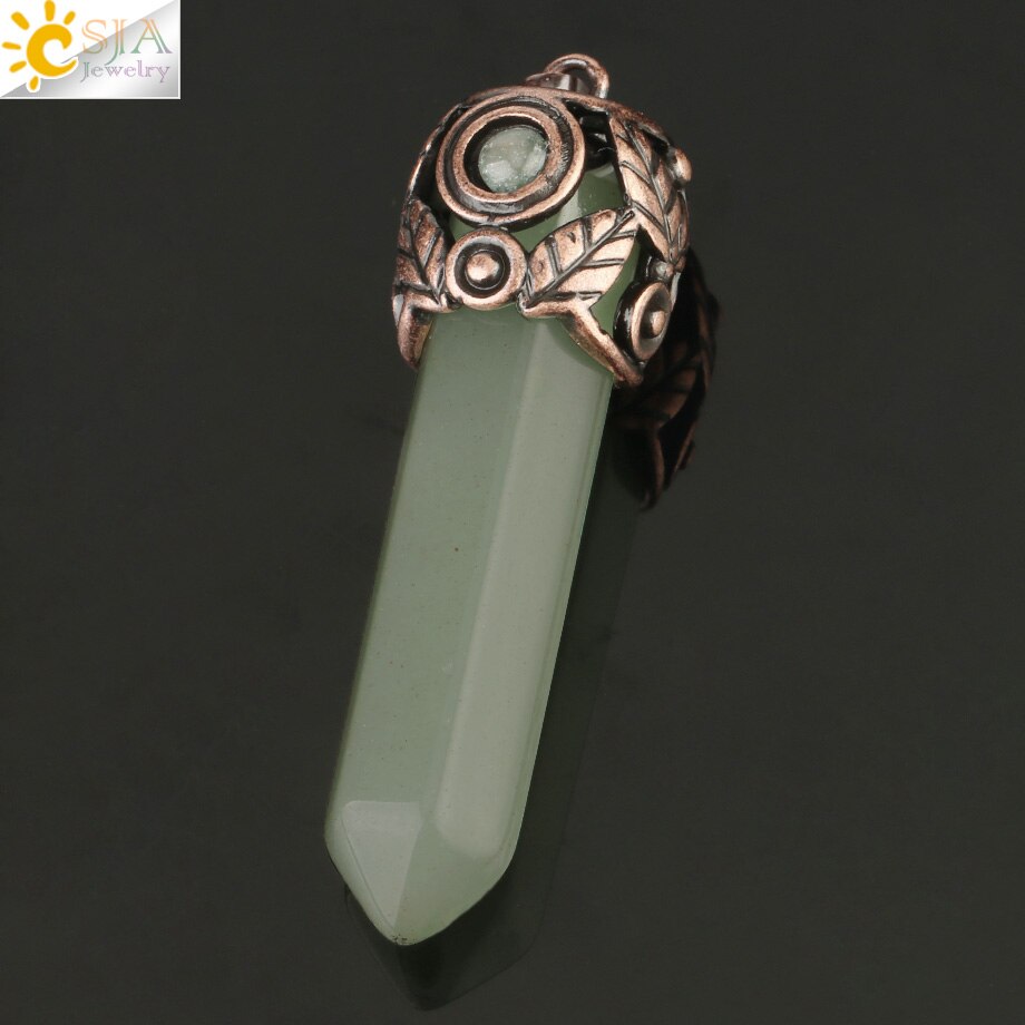 CSJA Naturale Pietra di Cristallo Pendenti con gemme e perle Rosso Antico di Rame Esagonale Colonna Pendente di Energia Femminile Degli Uomini Collane Dei Monili Dell'annata G178: Green Aventurine