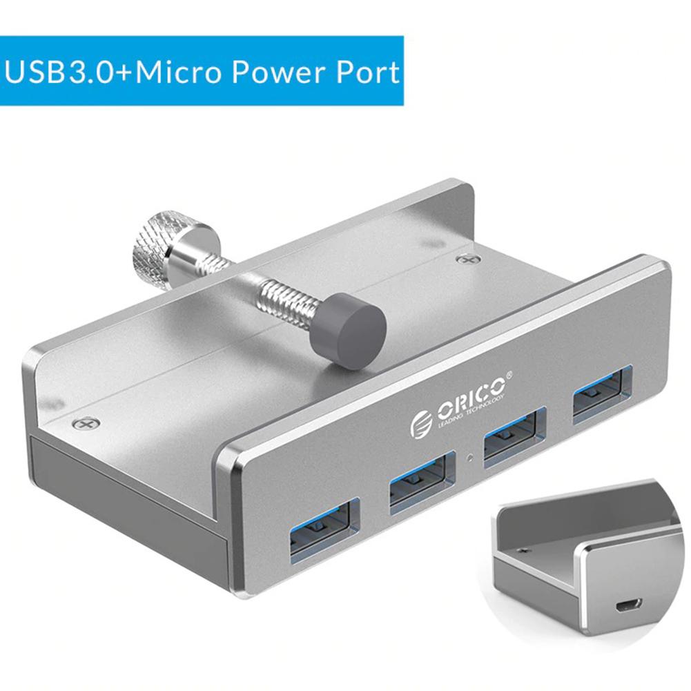 ORICO MH4PU USB HUB Aluminum 4 Ports USB 3.0 Clip-type HUB Multi USB Splitter Adapter 10-30mm Range Clip For Laptop PC Computer: MH4PU P Silver