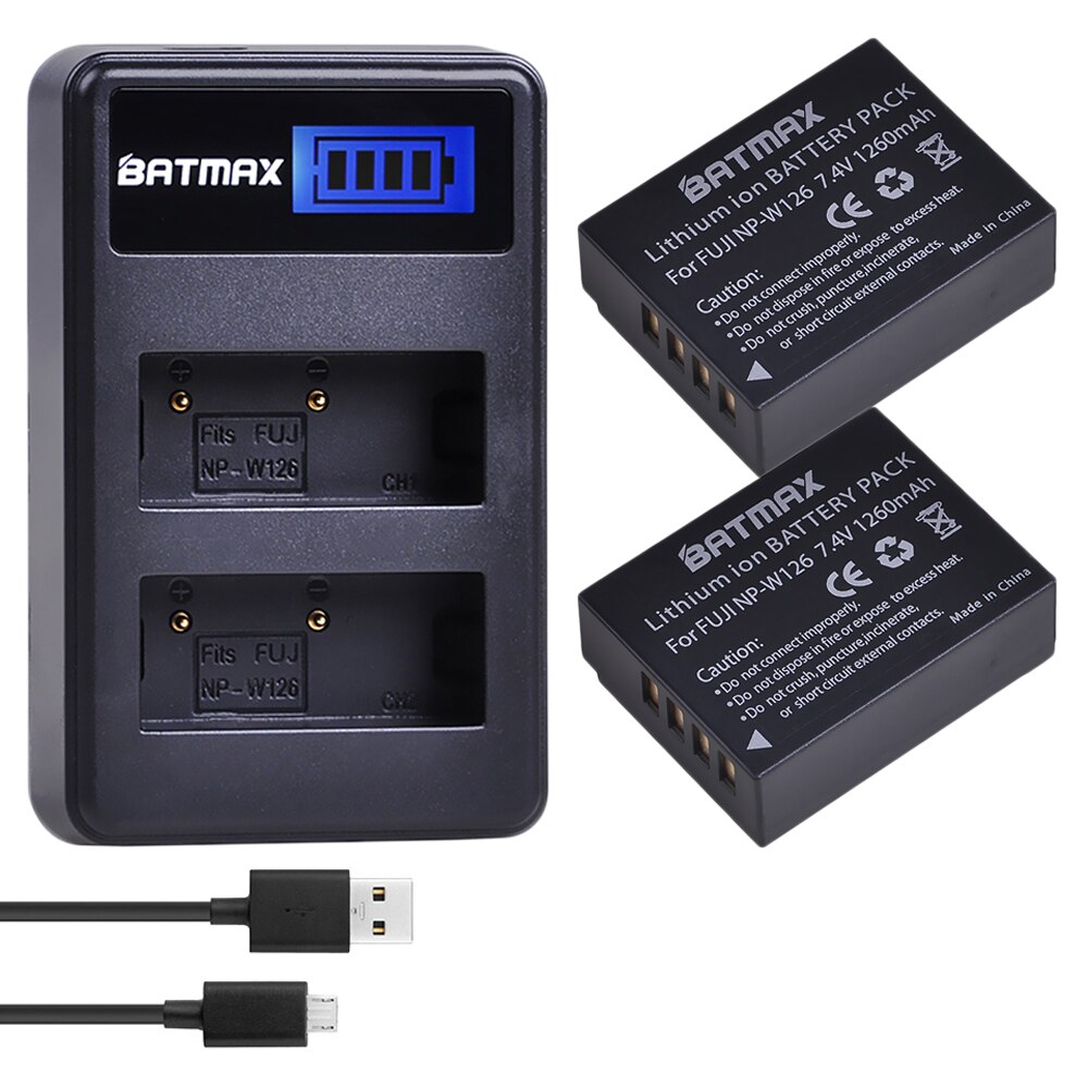 2 uds. 1260mAh NP-W126 NP W126 NPW126 baterías + LCD cargador Dual para Fujifilm Fuji X-Pro1 XPro1 X-T1 XT1, HS30EXR HS33EXR X PRO1: 2Pcs set