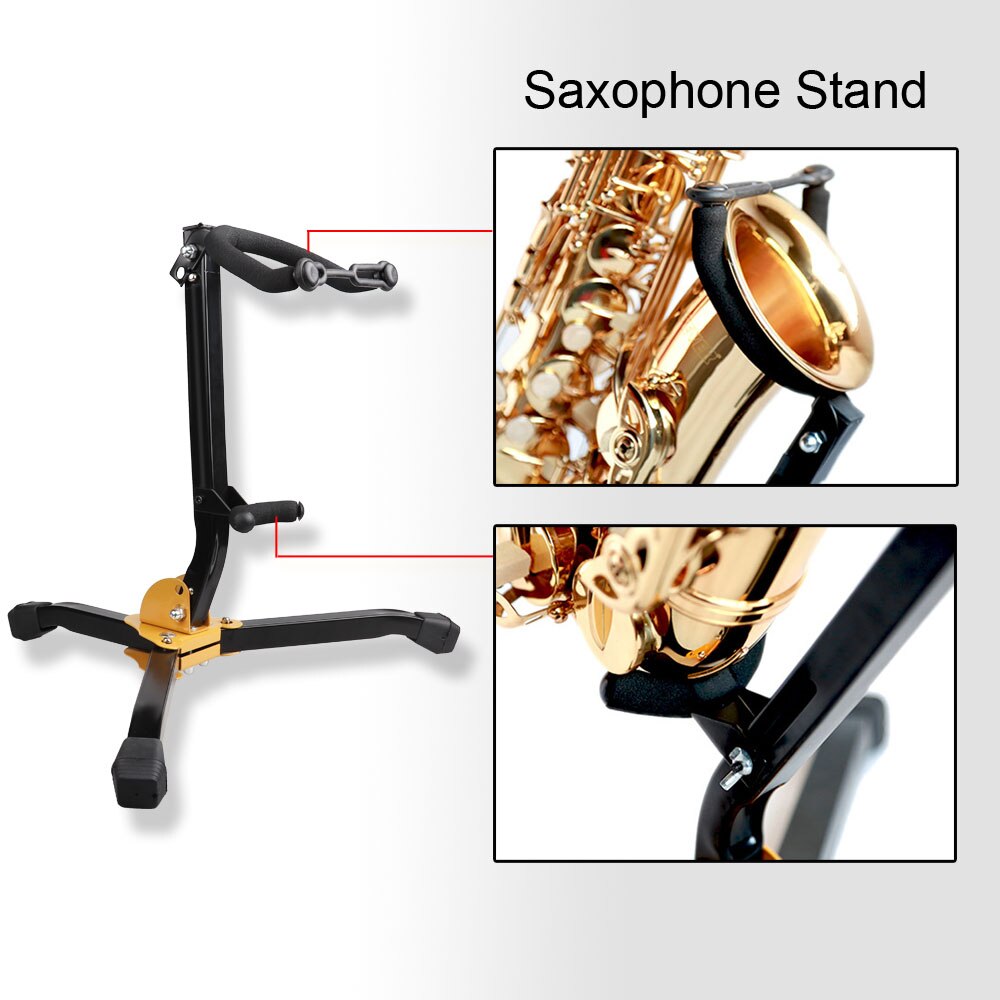 Bærbar alt-tenorsaxofon saxofonholder sammenfoldelig metalbenstativstativ beslag stativ til saxofon træblæsertilbehør