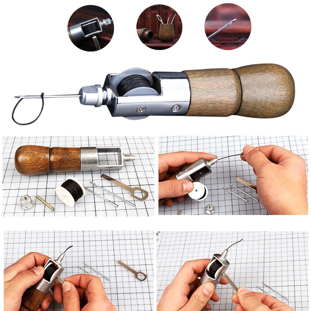 Leather Sewing Machine Manual DIY Luggage Wax Thread Needles Stitcher Leather Carving Sewing Craft Device Canvas Repair Tools