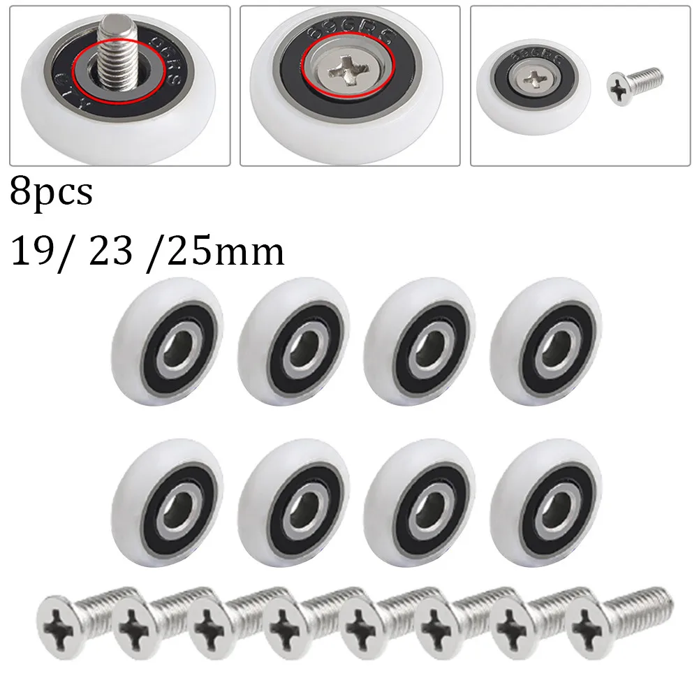 8 Stuks Douchedeur Roller Op Lagers Bad Kast Runner Wielen 19/23/25 Mm Katrol Schuifdeur kledingkast Koffer Meubels Thuis