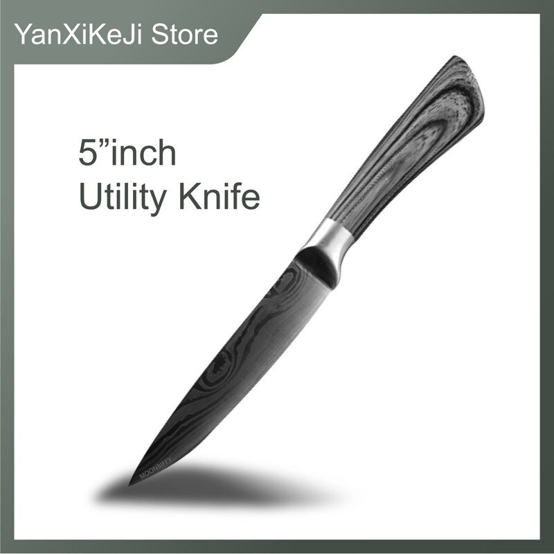 Kitchen Knife 5 7 8 inch 7Cr17 440C Stainless Steel Utility Cleaver Chef Knife Damascus Drawing Meat Santoku Cooking Tool Set