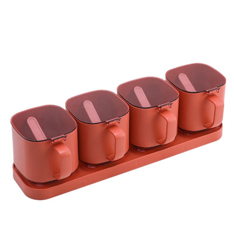 4 In 1 Spices Box Pepper Spice Shaker Kitchen Organizer Spices Seasoning Jar Set With Spoon Kitchen Tool: Orange
