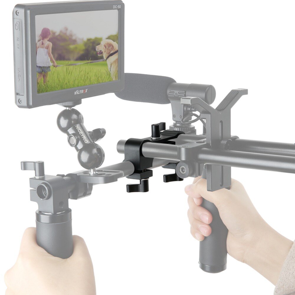 NICEYRIG 15mm DSLR Rod Clamp Dual to Single 90 Degree Railblock for Video Camcorder Camera DV/DC Shoulder Rig Support System
