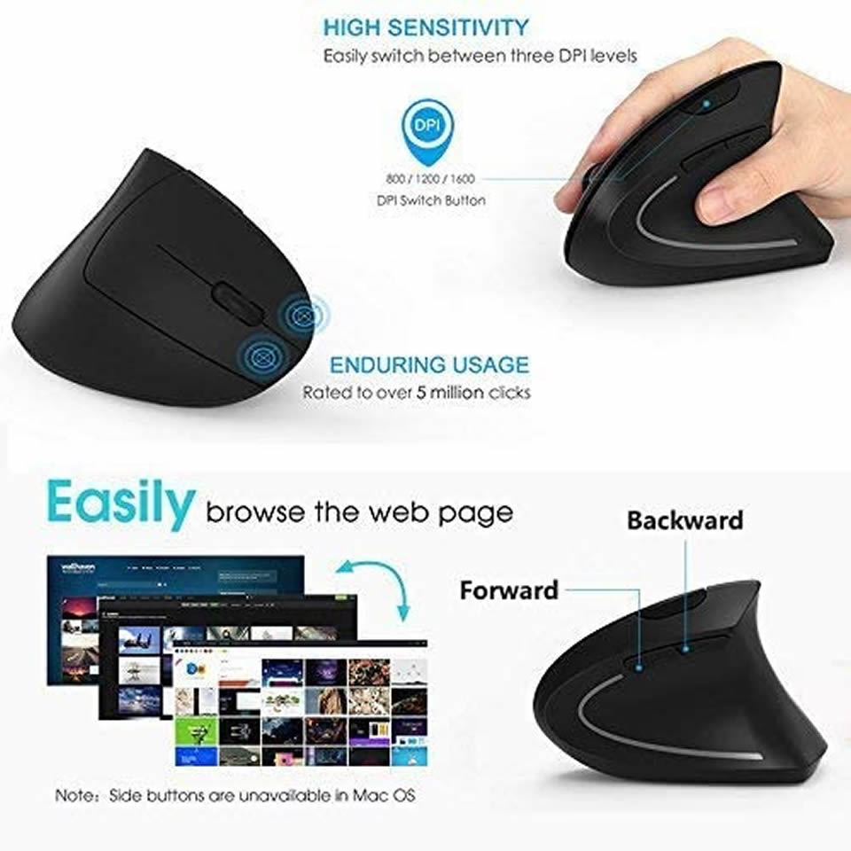 Vertical Ergonomic Gaming Mouse Wireless Rechargeable Gamer Mause Kit Optical 2.4G Mouse Computer PC Laptop Desktop USB Mice