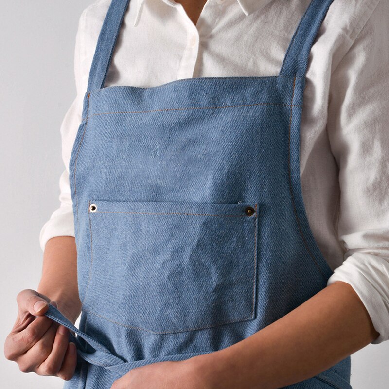 Denim Hanging-neck Apron Sleeveless Apron Dust-proof Overall for Chef Kitchen with Pockets Unisex TT@88