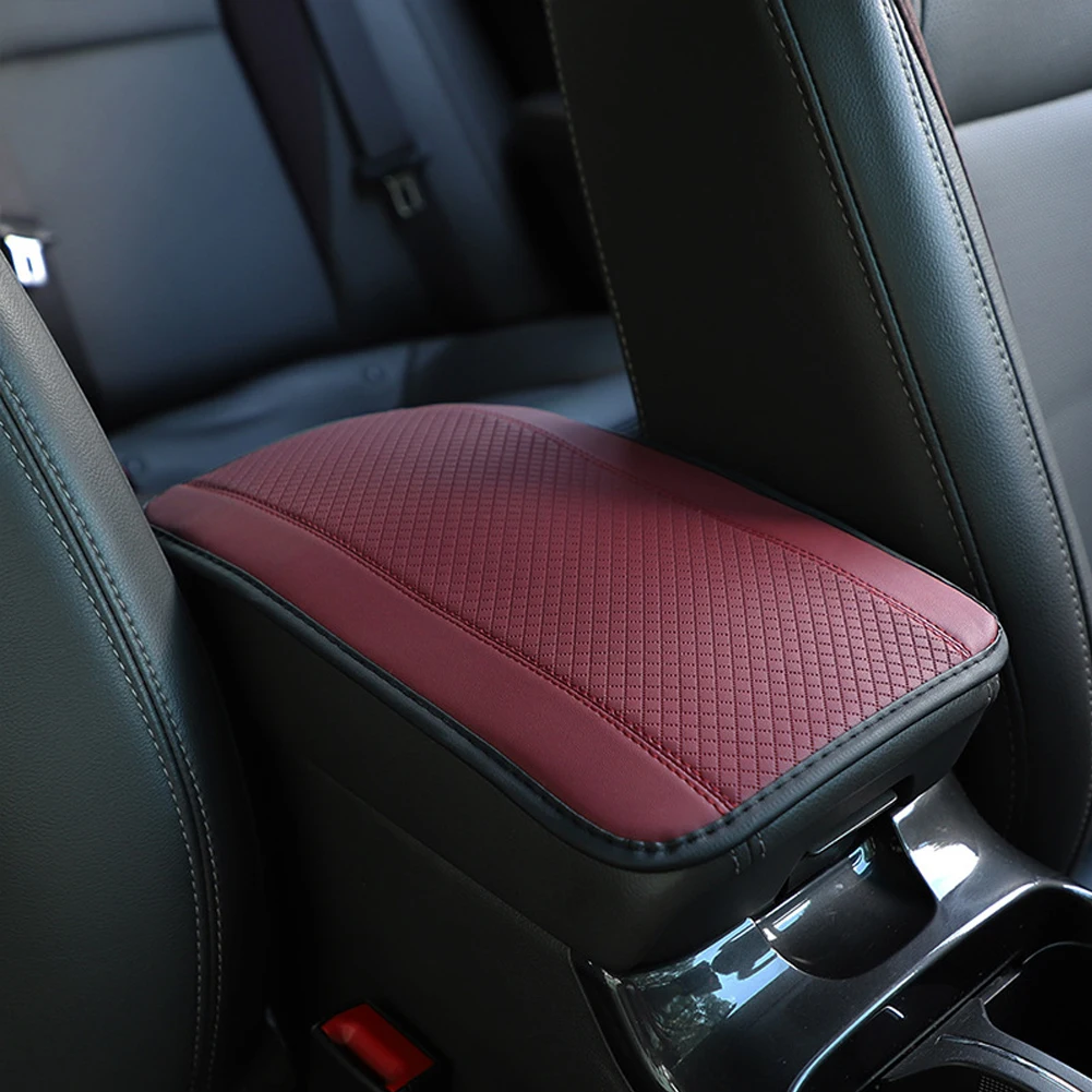 Almohadilla para reposabrazos de coche, cubierta protectora de reposabrazos Central antideslizante de doble línea en relieve de cuero y fibra, accesorios universales de estilo para automóvil: Azul
