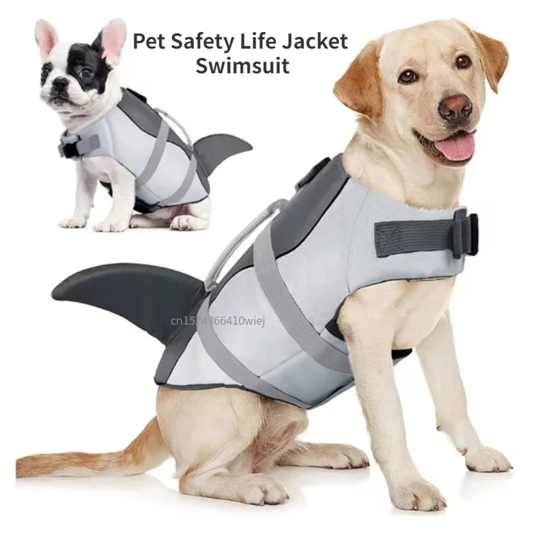Gilet de sauvetage pour chien requin, flottabilité améliorée, vêtements de natation pour petits chiens, gilet de sécurité avec poignée pour chiens de taille moyenne et grande, surf