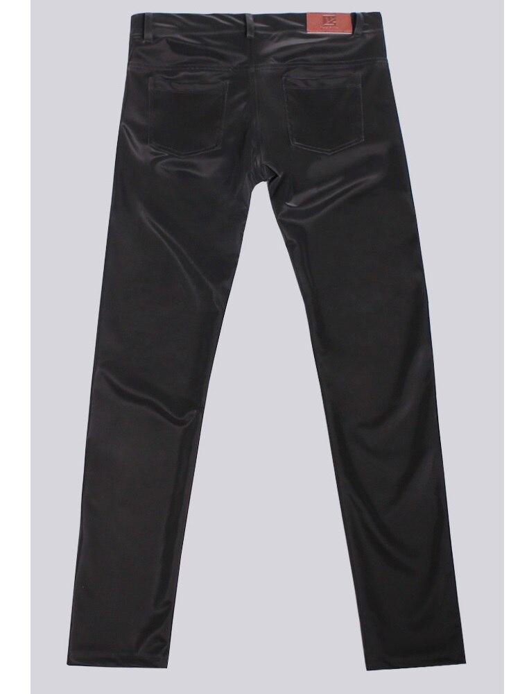 Pu leren broek met strakke pijpen, slanke broek, oversized herenleggings met lage taille, stretch kunstleren bikerbroek