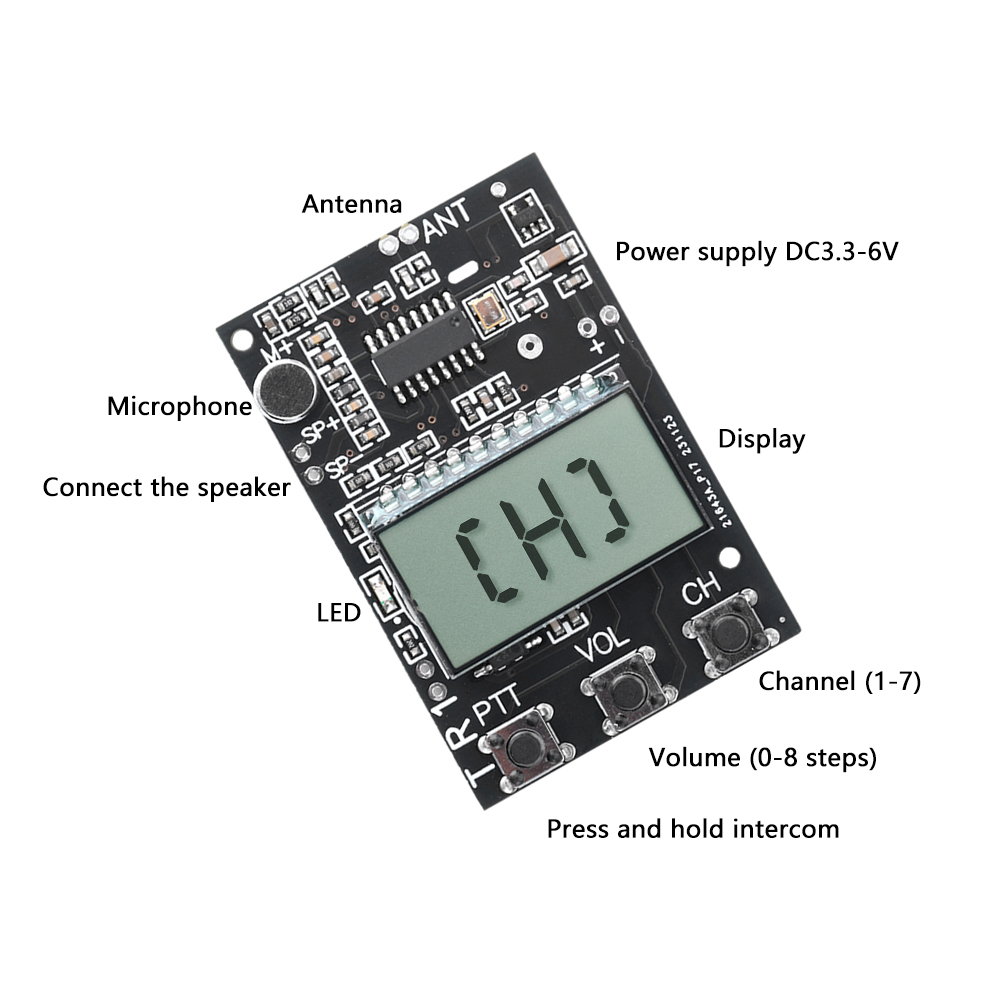 Fm Walkie Talkie Printplaat Transceiver All-In-One Module Fm Zender Ontvanger Module 7 Frequentie 27-480Mhz DC3.3-6V