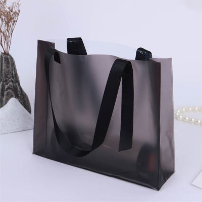 PVC Tote Shopping Bag Transparent Frosted Plastic Bag Clothing Store Storage Bag Package top grade Clutch: Black / 35x29x9cm