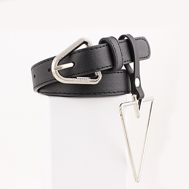 Cinturón de piel sintética con hebilla geométrica para mujer, cinturón con hebilla en forma de corazón, triángulo hexagonal redondo: Triangle