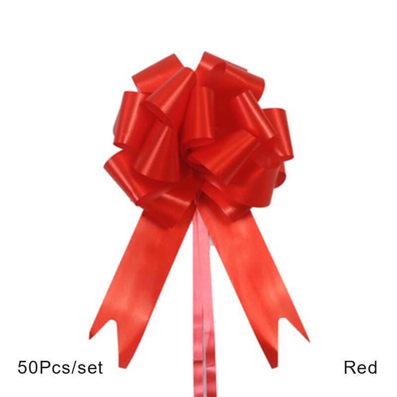 50pcs Pull Flowers Ribbons Decorations Wedding Birthday Party Wrapping Bowknots Large Ribbon Pull Flowers Party Supplies: Red