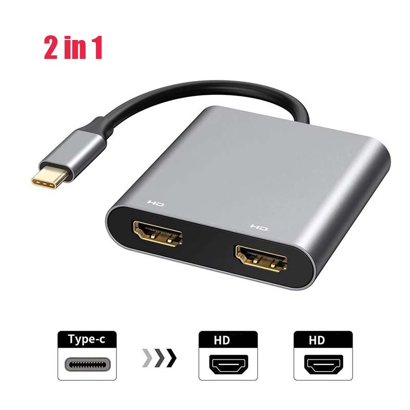 4 w 1 2 w 1 Typ C do podwójnego HDMI Rozgałęźnik rozszerzający PD USB HUB 4k Multi Displayer Converter Obsługa szybkiego ładowania: WHITE