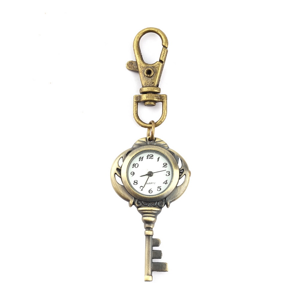 Vintage Antique Stainless Steel Quartz Pocket Watch Keychain Key Chain Unisex