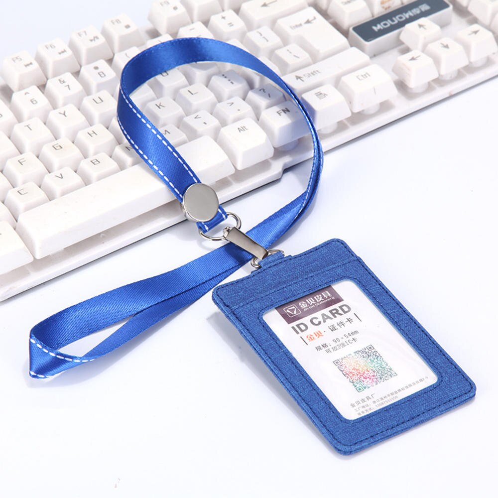 Id Badge Houder Intrekbare Lanyards Lederen Porte Bus Pass Case Cover Slip Mannen Vrouwen Bank Credit Kaarthouder Strap kaarthouder: Royal blue