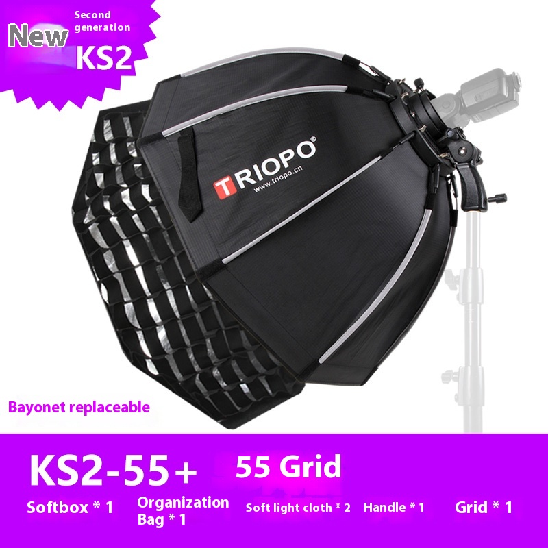 TRIOPO 55cm 65cm 90cm 120cm plegable octagonal Softbox S soporte empuñadura de mano para Godox V860III TT600 Yongnuo Speedlite Flash Light: Negro