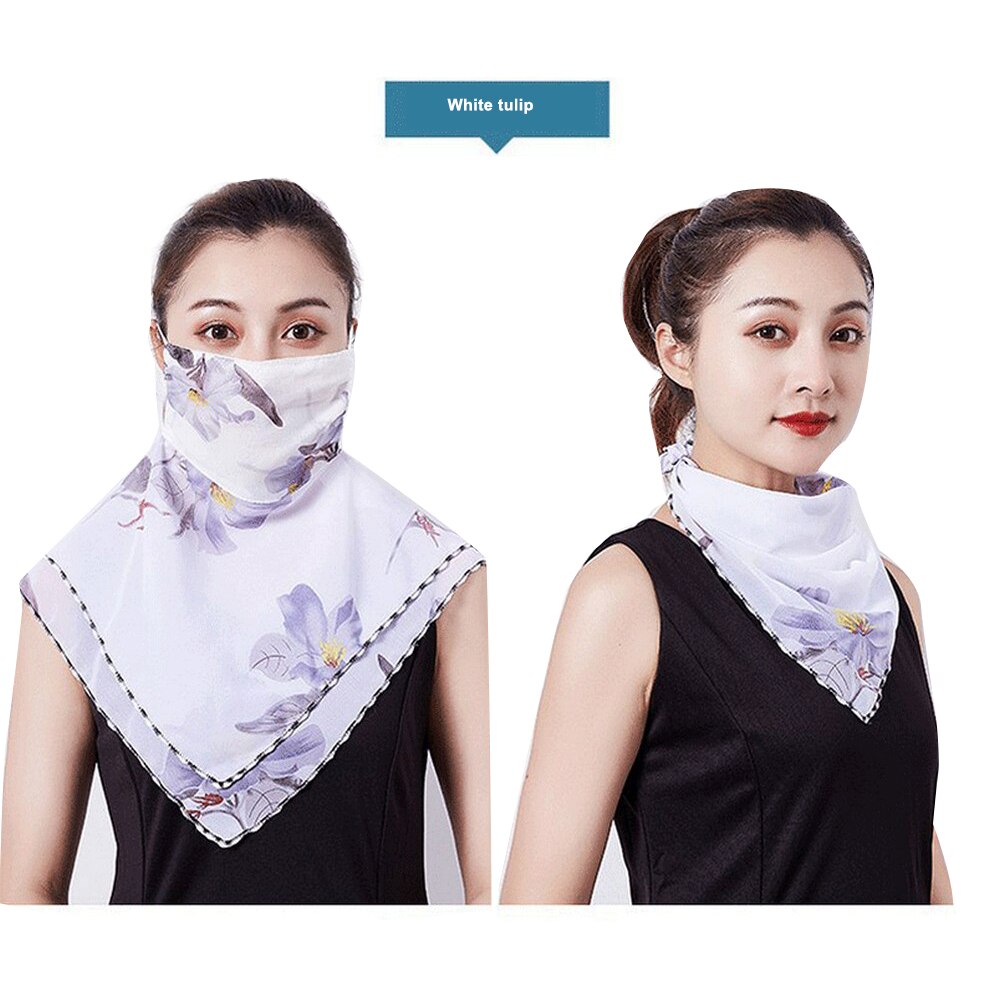 Silkes halsduk mask solskydd triangel hals kvinnlig sommar vår höst för att täcka ansiktsmask öronhängande halsduk skyddsmask: Tulpan / 1pc