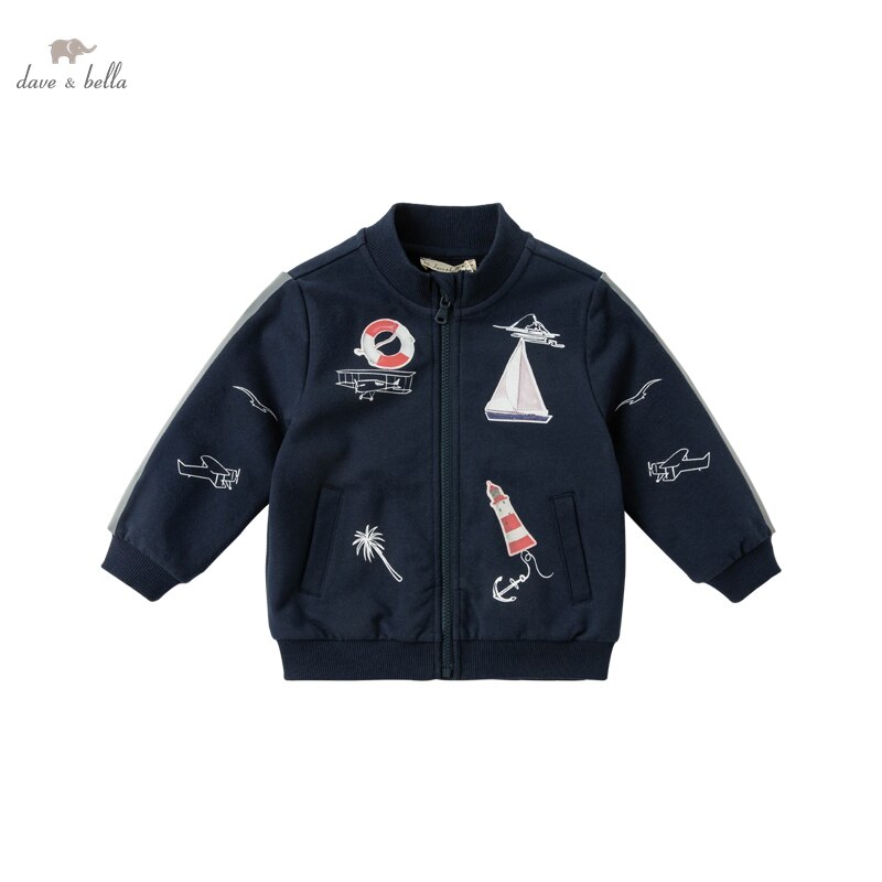 DB16746-abrigo con bolsillos y estampado de dibujos animados para niño, ropa de abrigo para niño pequeño, prendas de vestir para niño