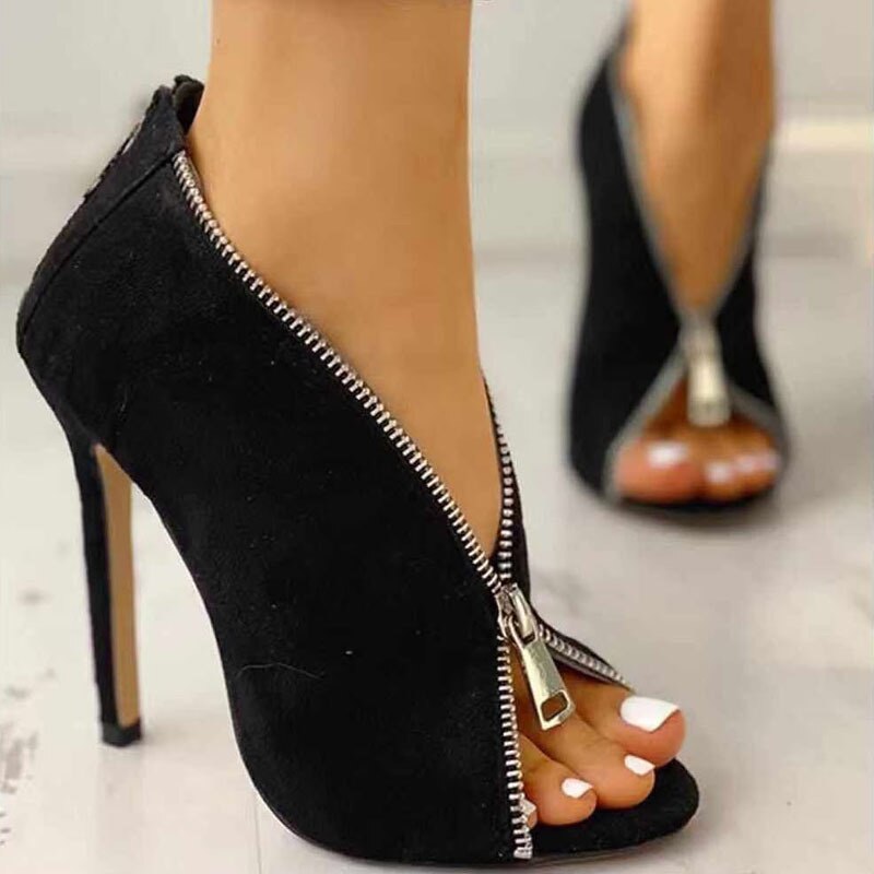 Vrouwen Flock Enkellaarsjes Hoge Hakken Rits Gladiator Hakken Zomer Schoenen Vrouwelijke Mode Peep Toe Sandalen Partij Bruiloft Sandalen