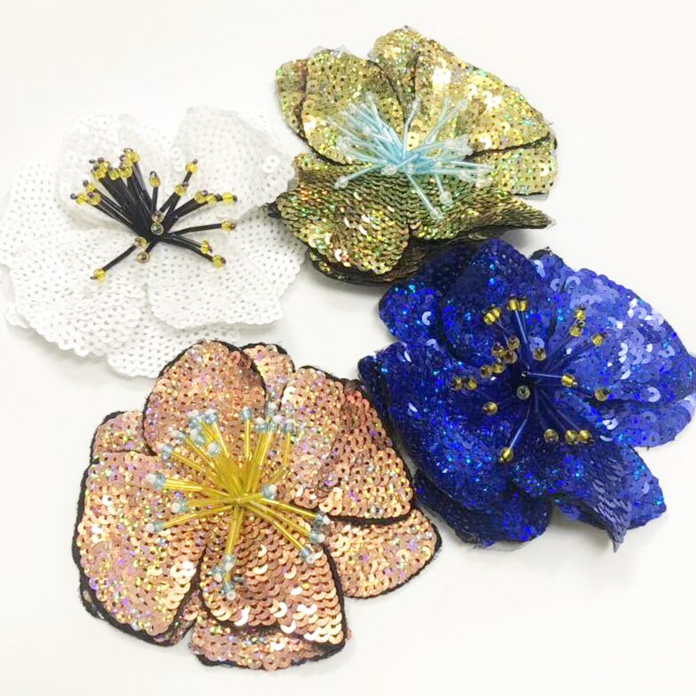 2 Stuks Bloem Pailletten Kralen Patch Applique Vintage Geborduurde Naaien Patch Accessoires Voor Kleding Mode Decoratie Patches