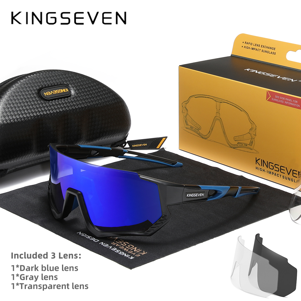 Kingseven cykelsolglasögon polariserade glasögon  uv400 solglasögon för körning och fiske för män och kvinnor, mtb, racercykelglasögon 3 linser: Orange
