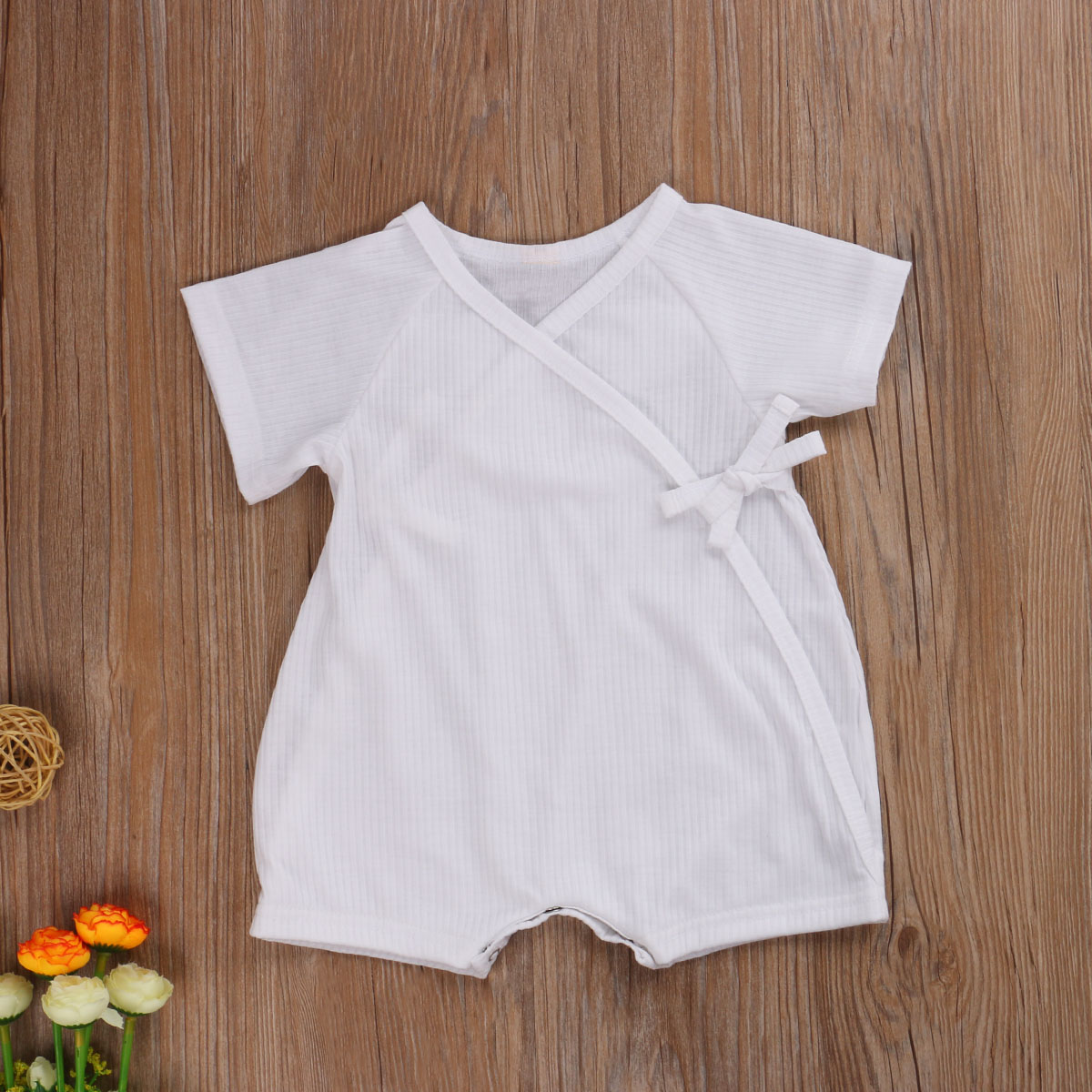 Baby Summer Clothing Children’s Infant Baby Girls Boy Wings Romper Short-sleeve Jumpsuit Solid V-neck Side Bandage Playsuit